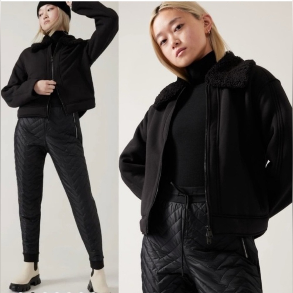 Athleta- Size L Women's Black Westbound Sherpa Jacket w/ Pockets